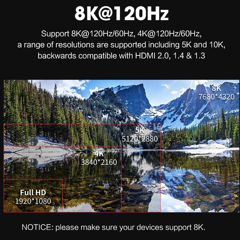 8K 60Hz 4K 120Hz HDMI 2.1 Cables 48Gbps HDR Video Cord Ultra HD 48Gbps High Speed HDMI High Definition Multimedia Interface Compatible With TV Monitor Gaming