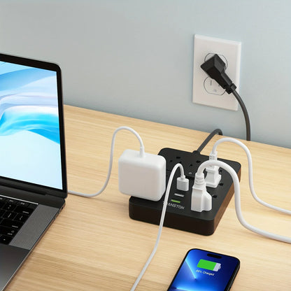 power strip Power Outlet with Surge Protector, 9 ac, 3 USB Ports, 10-Foot Extension Cord, Quick Charge, for Home and Office